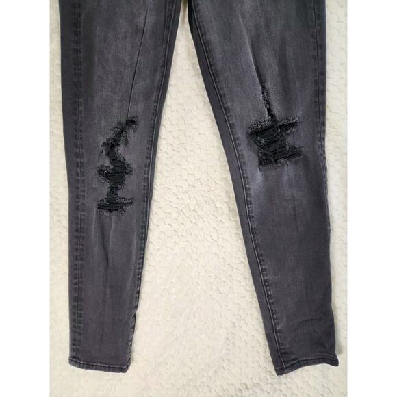 Sz 6 American Eagle Womens Black / Gray Distressed Jegging Skinny Jeans - Picture 4 of 7
